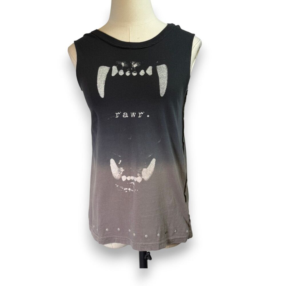 Vans | Rawr Vamp Fangs Goth Black Gray Ombré Sleeveless Tank with Rivets | Sz M